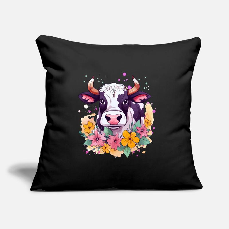 Vache et fleurs Housse de coussin décorative 45 x 45 cm