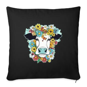 Cow And Flowers - Sofa pillowcase 17,3'' x 17,3'' (45 x 45 cm) - black - Front