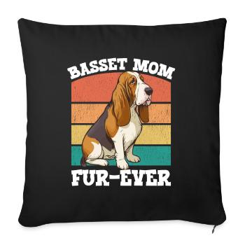 Basset Hound Basset Mom Fur Ever - Sofa pillowcase 17,3'' x 17,3'' (45 x 45 cm) - black - Front