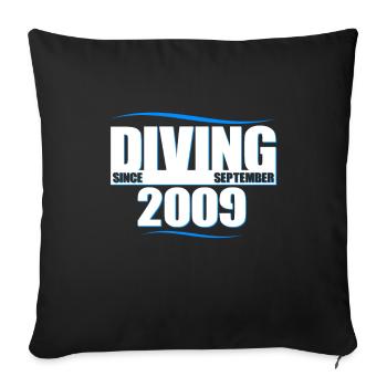 Anniversaire du plongeur - Plongée depuis septembre 2009 - Housse de coussin décorative 45 x 45 cm - noir - Devant