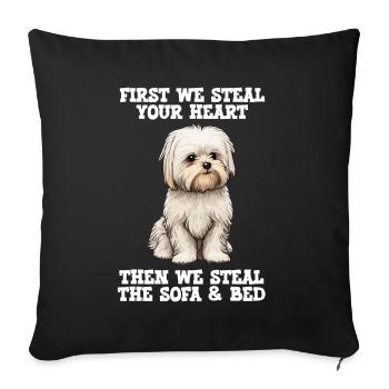 Le chien maltais d’abord nous volons votre cœur - Housse de coussin décorative 45 x 45 cm - noir - Devant