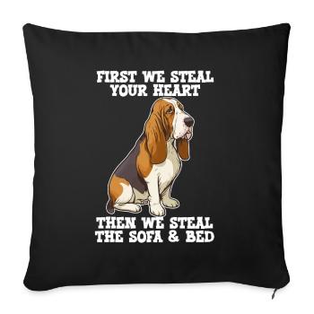 Basset Hound First We Steal Your Heart - Housse de coussin décorative 45 x 45 cm - noir - Devant