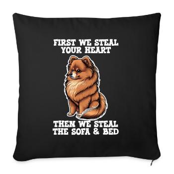 Le chien de Poméranie d’abord nous volons votre cœur - Housse de coussin décorative 45 x 45 cm - noir - Devant
