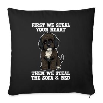 Chien d’eau portugais d’abord nous volons votre cœur - Housse de coussin décorative 45 x 45 cm - noir - Devant