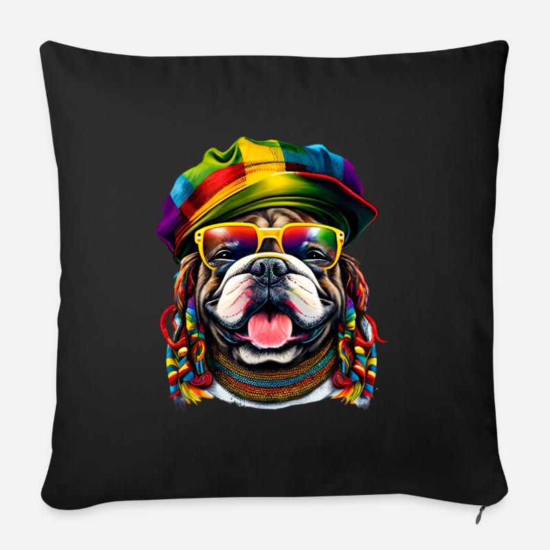Englische Bulldogge Cool Rasta Bunt - Sofakissenbezug 45 x 45 cm - Schwarz