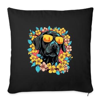 Black Labrador Dog And Flowers Colorful - Sofa pillowcase 17,3'' x 17,3'' (45 x 45 cm) - black - Front