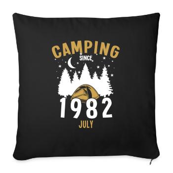 Date de naissance : Camping depuis juillet 1982 Camping - Housse de coussin décorative 45 x 45 cm - noir - Devant