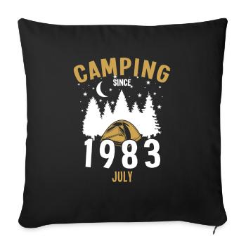 Date de naissance : Camping depuis juillet 1983 Camping - Housse de coussin décorative 45 x 45 cm - noir - Devant