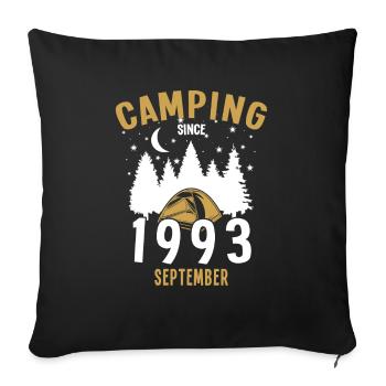 Date de naissance : Camping depuis septembre 1993 Zelten - Housse de coussin décorative 45 x 45 cm - noir - Devant