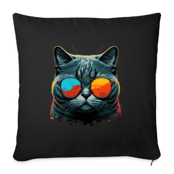 Cool cat with sunglasses - Sofa pillowcase 17,3'' x 17,3'' (45 x 45 cm) - black - Front