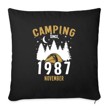 Date de naissance : Camping depuis novembre 1987 Camping - Housse de coussin décorative 45 x 45 cm - noir - Devant