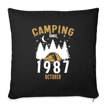 Date de naissance : Camping depuis octobre 1987 Camping - Housse de coussin décorative 45 x 45 cm - noir - Devant