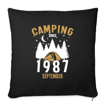 Date de naissance : Camping depuis septembre 1987 Camping - Housse de coussin décorative 45 x 45 cm - noir - Devant