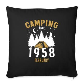 Birthday: Camping since February 1958 Zelten - Sofa pillowcase 17,3'' x 17,3'' (45 x 45 cm) - black - Front