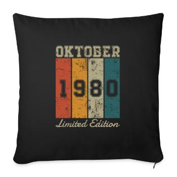 Date de naissance: Octobre 1980 - Edition Limitée Rétro - Housse de coussin décorative 45 x 45 cm - noir - Devant