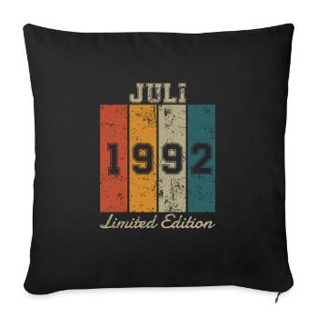 Date de naissance: Juillet 1992 - Edition Limitée Rétro - Housse de coussin décorative 45 x 45 cm - noir - Devant