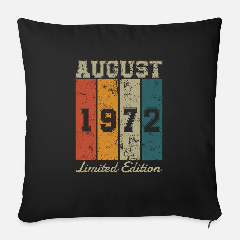 Date de naissance : Août 1972 - Edition Limitée Rétro - Housse de coussin décorative 45 x 45 cm - noir