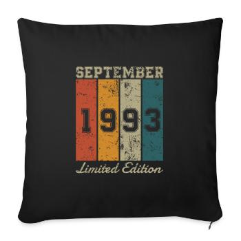 Date de naissance : Septembre 1993 - Edition Limitée Rétro - Housse de coussin décorative 45 x 45 cm - noir - Devant