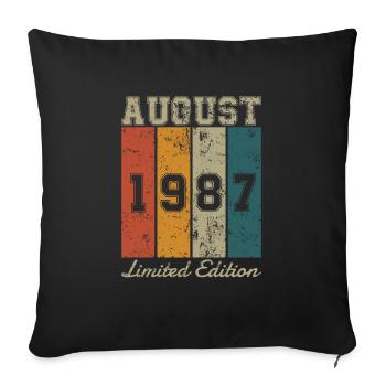 Date de naissance : Août 1987 - Edition Limitée Rétro - Housse de coussin décorative 45 x 45 cm - noir - Devant