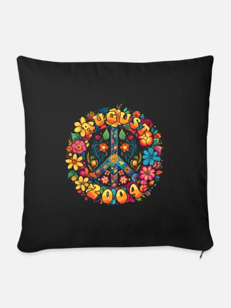 Flower Power Hippie Geburstag - August 2004 - Sofakissenbezug 45 x 45 cm - Schwarz