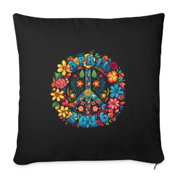 Flower Power Hippie Geburstag - April 2016 - Sofakissenbezug 45 x 45 cm - Schwarz - Vorne