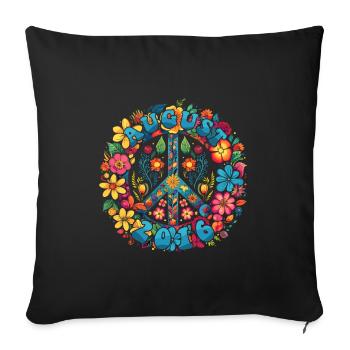 Flower Power Hippie Geburstag - August 2016 - Sofakissenbezug 45 x 45 cm - Schwarz - Vorne
