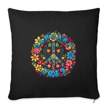 Flower Power Hippie Anniversaire - Janvier 2019 - Housse de coussin décorative 45 x 45 cm - noir - Devant
