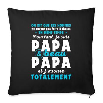 Je suis Papa beau-papa j'assure. Cadeau beau-père - Housse de coussin décorative 45 x 45 cm - noir - Devant