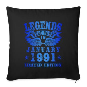Legends est né en Janvier 1991 Anniversaire - Housse de coussin décorative 45 x 45 cm - noir - Devant