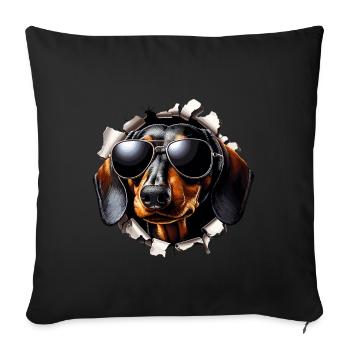 Drôle mignon teckel chien avec mur de lunettes de soleil - Housse de coussin décorative 45 x 45 cm - noir - Devant