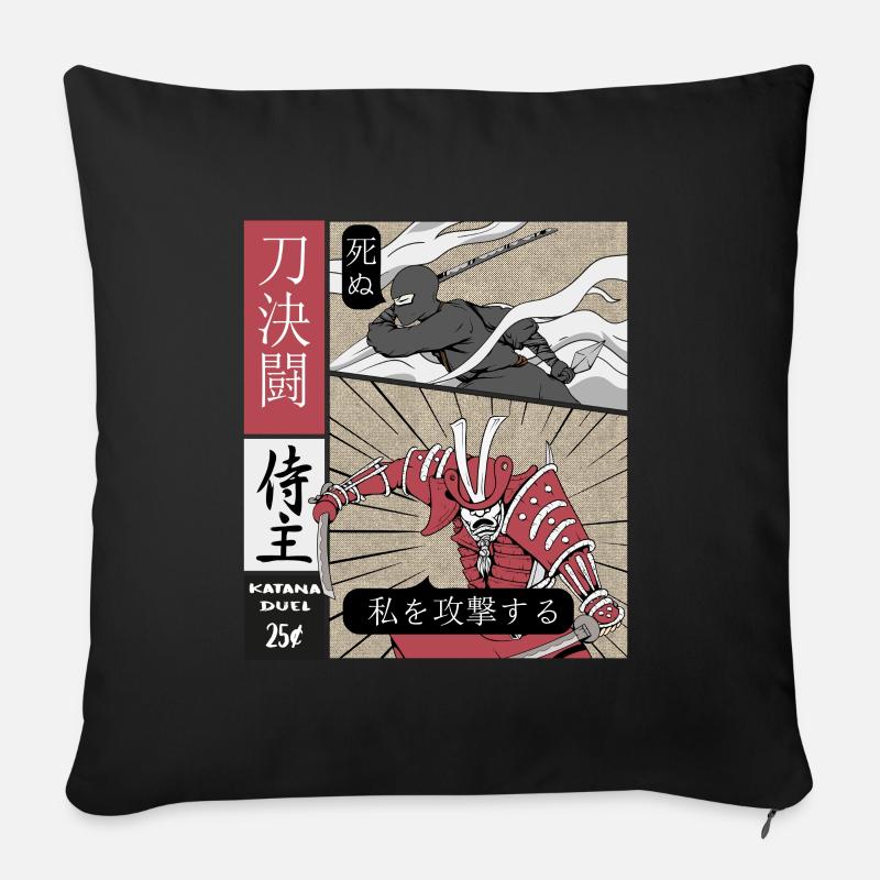Katana Duel Ninja vs Samouraï - Housse de coussin décorative 45 x 45 cm - noir