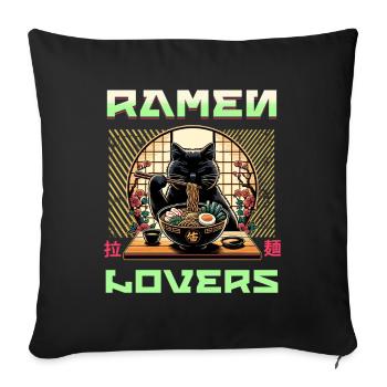 Japanese Ramen Cat Streetwear - Sofa pillowcase 17,3'' x 17,3'' (45 x 45 cm) - black - Front