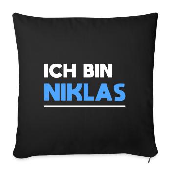 Niklas Name Spruch für stolze Niklas - Sofakissenbezug 45 x 45 cm - Schwarz - Vorne