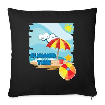 L'heure d'été sur la plage avec un parasol en vacances - Housse de coussin décorative 45 x 45 cm - noir - Devant