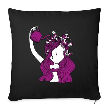 New Age Hippie Bizarre Girl Flowers Hair - Sofa pillowcase 17,3'' x 17,3'' (45 x 45 cm) - black - Front