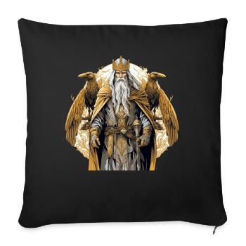 Norse god Odin with his ravens Hugin, Munin - Sofa pillowcase 17,3'' x 17,3'' (45 x 45 cm) - black - Front
