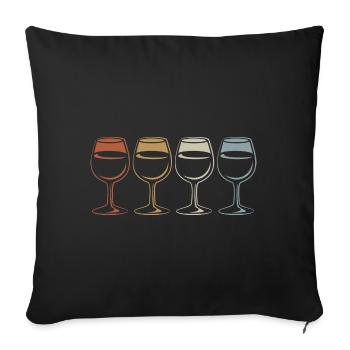 Vin, Verre à vin Rétro - Vintage - Silhouette - Housse de coussin décorative 45 x 45 cm - noir - Devant