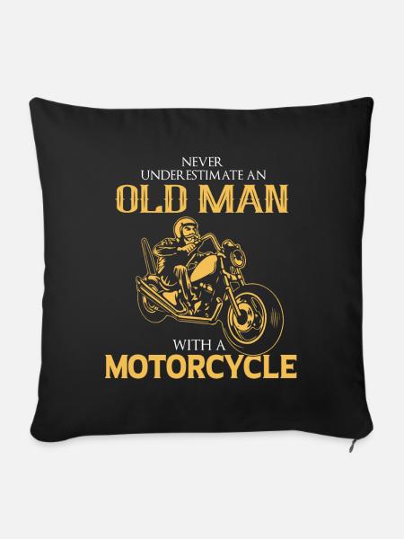 Oldman Biker Motorcycle - Housse de coussin décorative 45 x 45 cm - noir