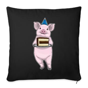 Gâteau d’anniversaire de cochon - Housse de coussin décorative 45 x 45 cm - noir - Devant