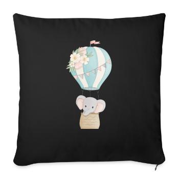 Éléphant en montgolfière - Housse de coussin décorative 45 x 45 cm - noir - Devant