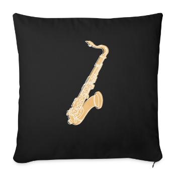 "Saxophone", Boho Line Art Design, Series "Music" - Sofa pillowcase 17,3'' x 17,3'' (45 x 45 cm) - black - Front