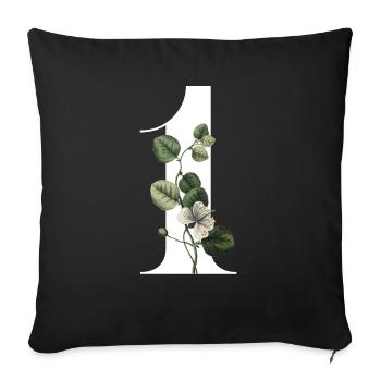 Nummer 1 Blumengrün -1. Blumengeburtstag - Sofakissenbezug 45 x 45 cm - Schwarz - Vorne