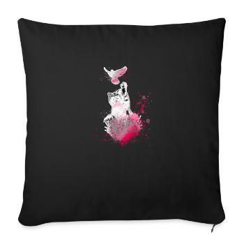 cat, pink,watercolor, painting,graffiti,deaf,bird - Sofa pillowcase 17,3'' x 17,3'' (45 x 45 cm) - black - Front