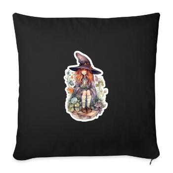 Sorcière assise sur une pierre - Housse de coussin décorative 45 x 45 cm - noir - Devant