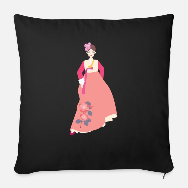 Frau in Hanbok Rosa - Korea, Asien, Geschenkidee - Sofakissenbezug 45 x 45 cm - Schwarz