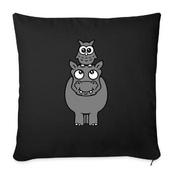 Hibou assis sur hippopotame drôle 2 amis chevauchant - Housse de coussin décorative 45 x 45 cm - noir - Devant