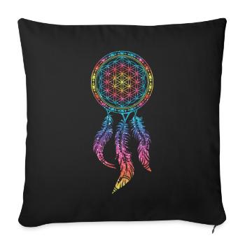 Attrape-rêves fleur de vie plumes Yoga printemps - Housse de coussin décorative 45 x 45 cm - noir - Devant