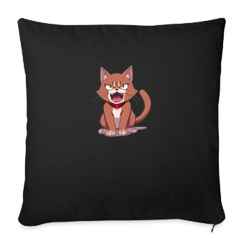 Anime Chat en colère Photo Logo - Housse de coussin décorative 45 x 45 cm - noir - Devant