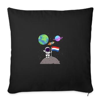 Moon landing Planet Netherlands Flag Astronaut - Sofa pillowcase 17,3'' x 17,3'' (45 x 45 cm) - black - Front