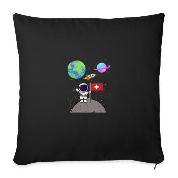 Atterrissage sur la Lune Planète Suisse Flag Astronaute - Housse de coussin décorative 45 x 45 cm - noir - Devant